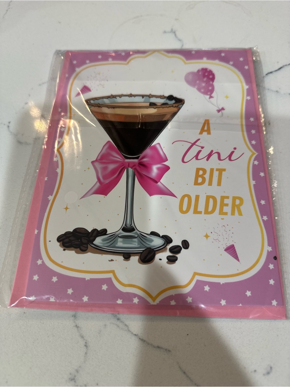 Birthday card - Pink 'A Tini Bit Older' Cocktail card